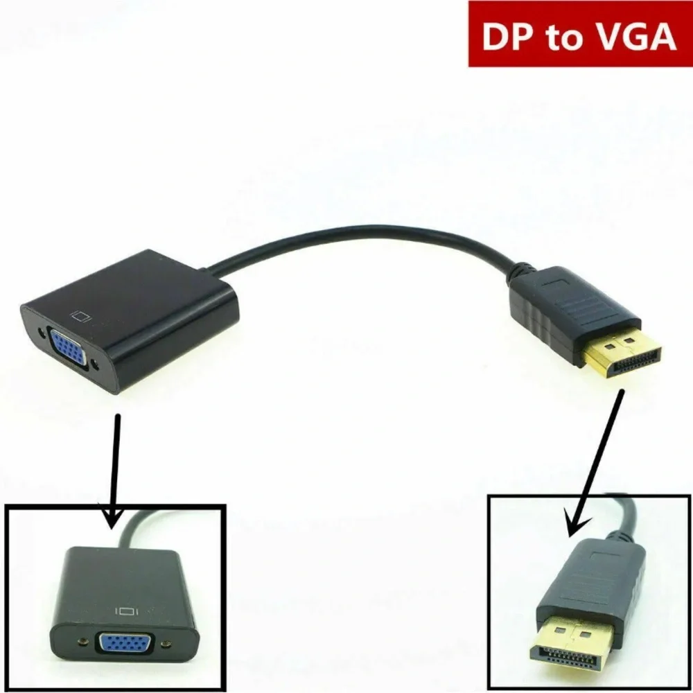 Display Port to VGA Female Video Cable Cord Converter Adapter PC Monitor Desktop